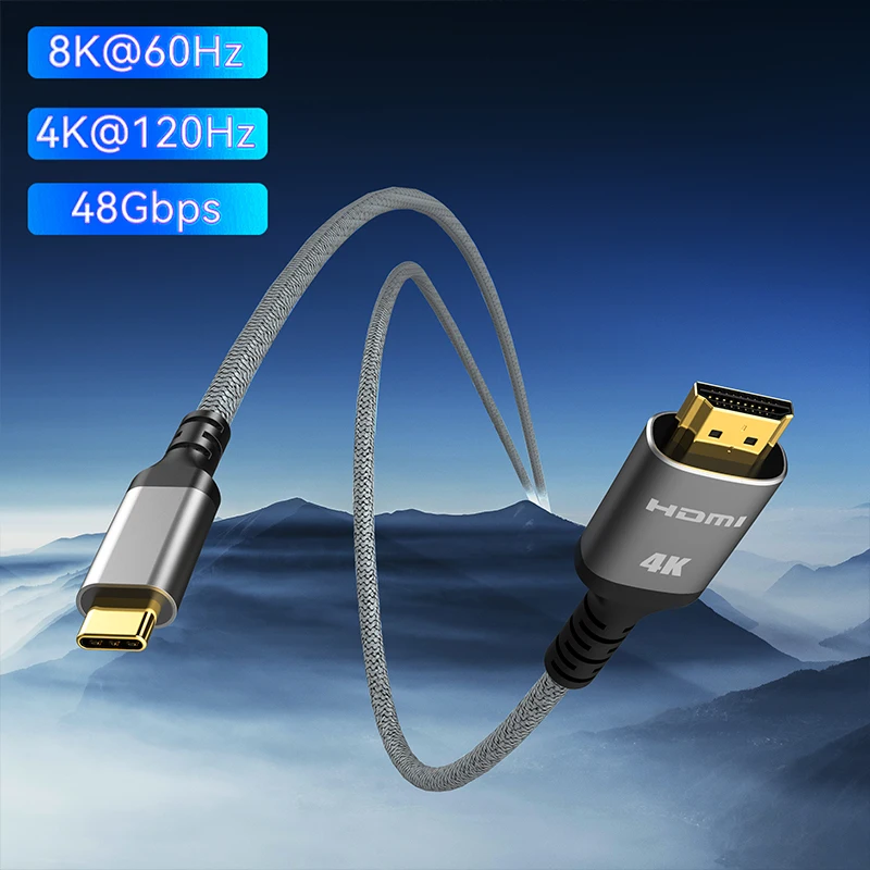 USB C to HDMI-Compatible Cable 8K 4K Type C to HDMI 2.1 Thunderbolt 3 4 to 8K60Hz 4K120Hz for iphone 15 MacBook Galaxy Pixelbook