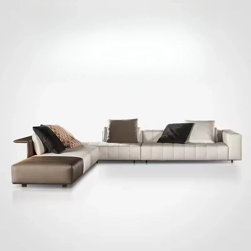 Furniture Living Room Combination Sofa Set L-shaped Leather and Cowhide Fabric Combination Bedroom Chair Furniture