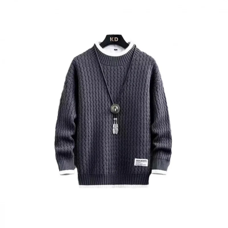 厚手の長袖ハーフハイカラーニットセーター、ティーン向け冬用暖かいトップス、2024年新作メンズファッション秋服