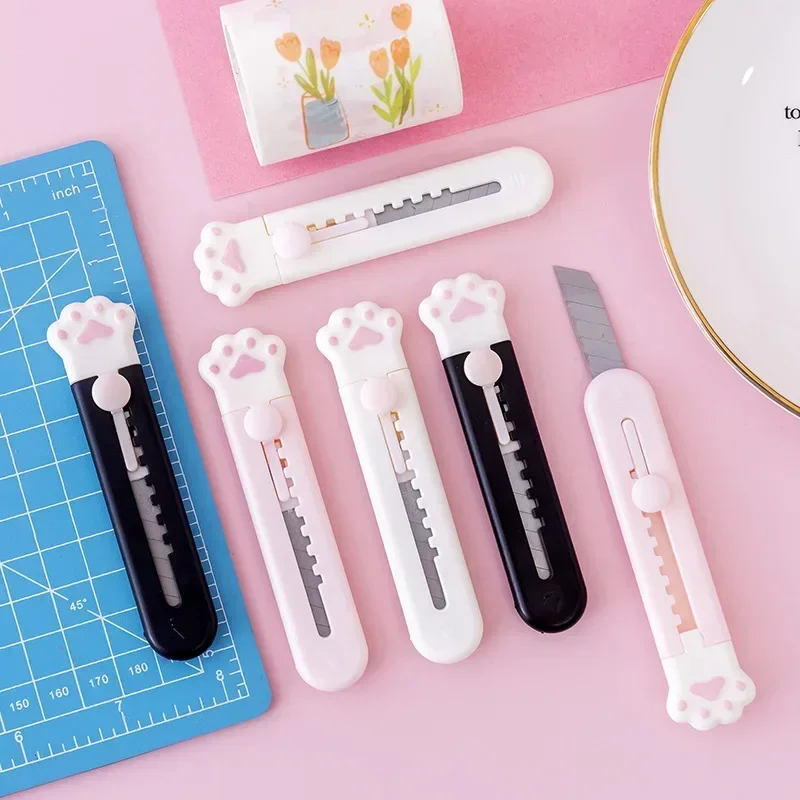 Cuchillo multiusos con forma de pata de gato Kawaii, caja de arte, cortador de papel, papelería artesanal, hojas de bisturí, abridor de sobres y