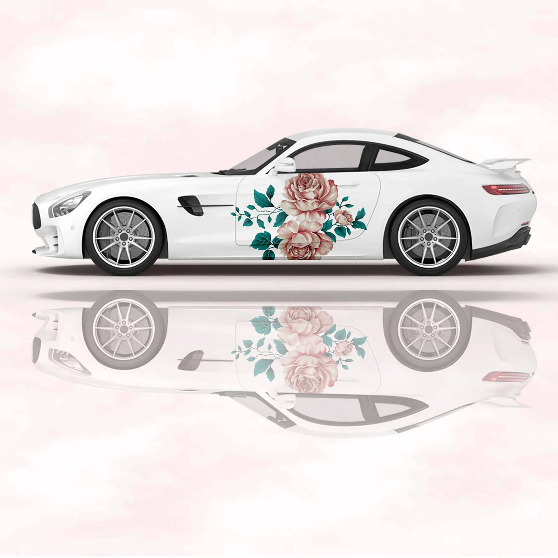 Custom Beauty Flower Racing Car Graphic Decal Full Body Vinyl Wrap Modern Design Vector Image Wrap Sticker Decorative Car Decal