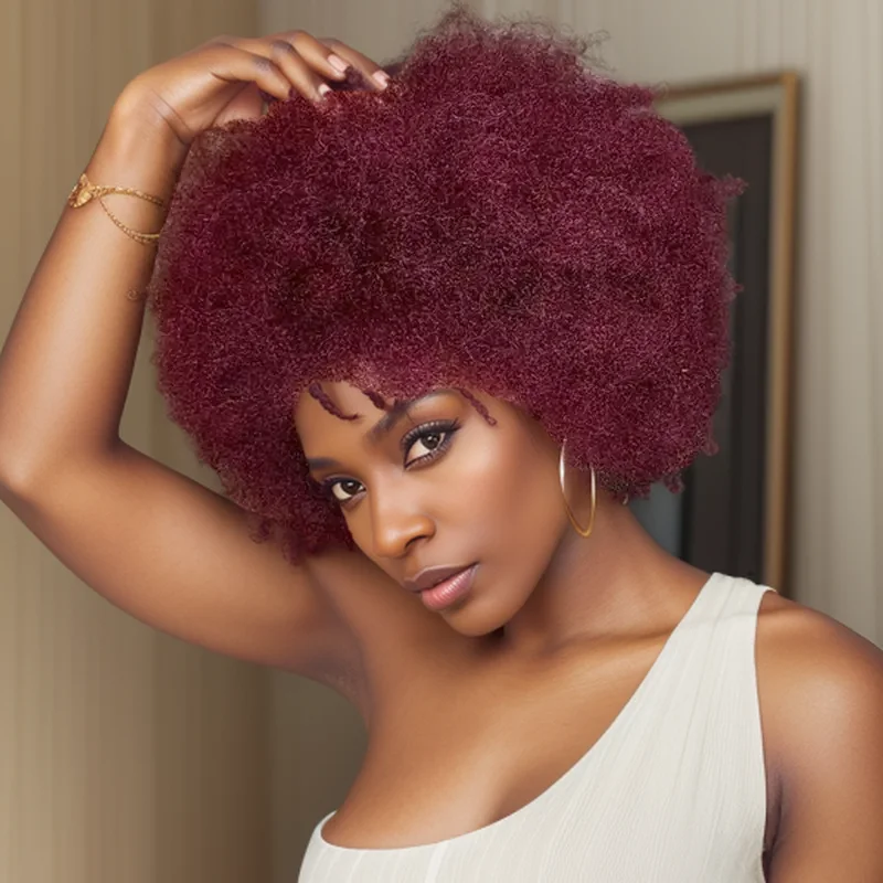 

Женский короткий афро-кудрявый парик из натуральных волос Remy, естественный вид, машинная стрижка пикси с объемными слоями