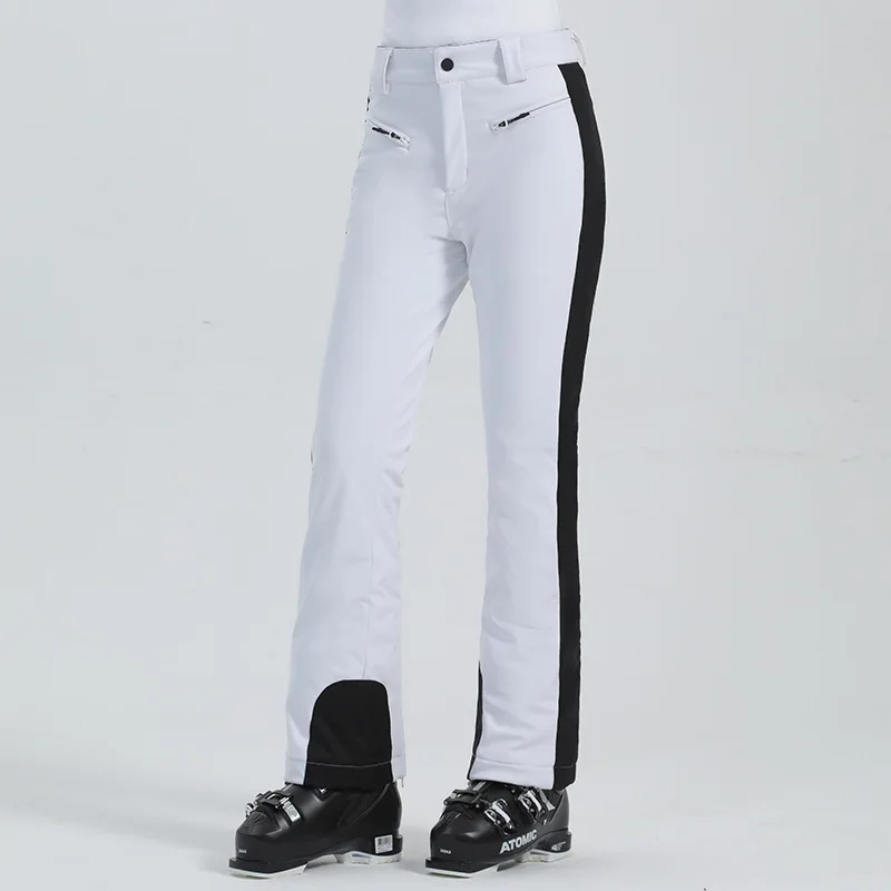 Pantalones de esquí de Invierno para mujer, pantalón grueso, cálido, impermeable, a prueba de viento, con cremallera elástica, ropa deportiva al