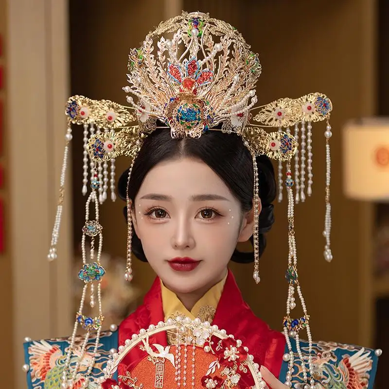 

Традиционный китайский свадебный головной убор Xiuhe, роскошная корона для волос династии Мин, аксессуары для волос Xiuhe