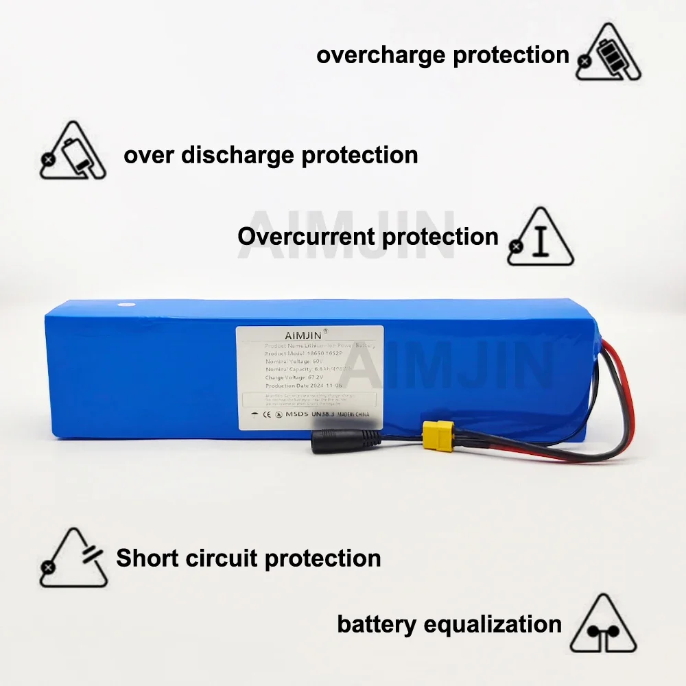 Batterie au lithium aste avec BMS, adaptée pour scooter 60V, outils de transport, 16s2p, 60V, 6800mAh