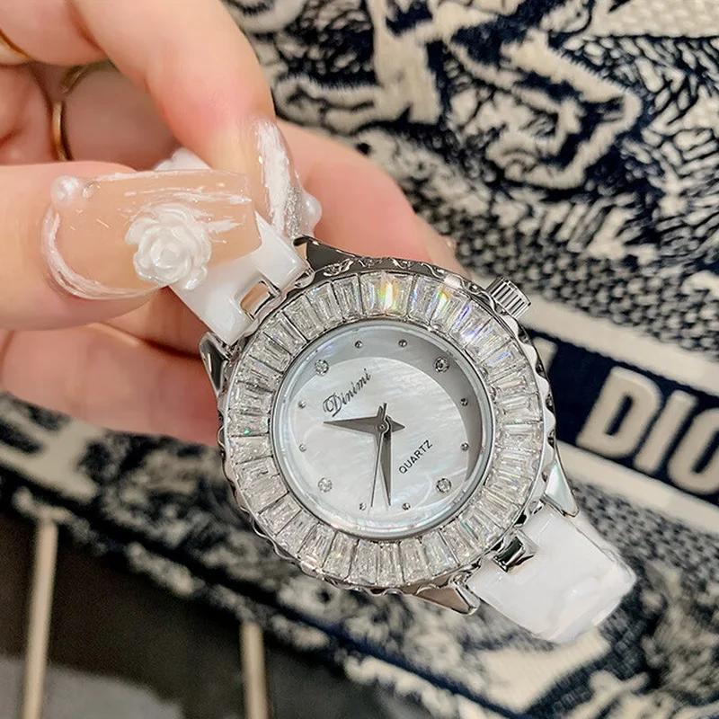 DINIMI female niche brand national watch light luxury diamond student ceramic shellfish mother wheel new lady waterproof quartz