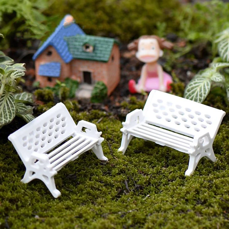 3Pcs Mini Bench Chairs Park Seat Garden Miniatures Micro Landscape Decoration