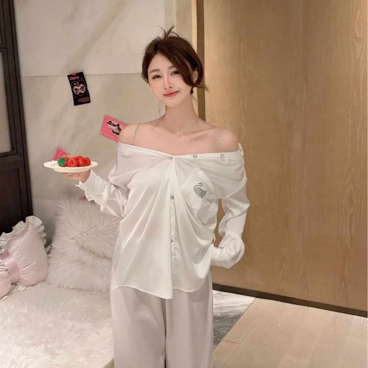 

Корейская версия женской одежды для дома Pure Desire, свободная и сексуальная, две пижамы с открытыми плечами в стиле ночного клуба