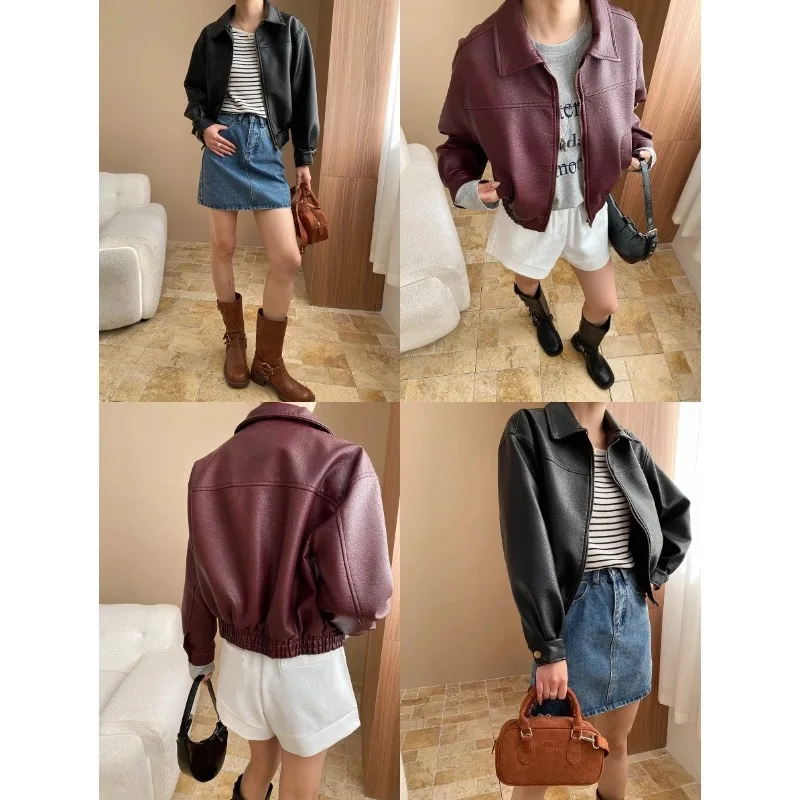 Portés américain Sle PU cuir Jaet début du printemps nouveauté petite taille manteau en cuir col rabattu Vintage SN748