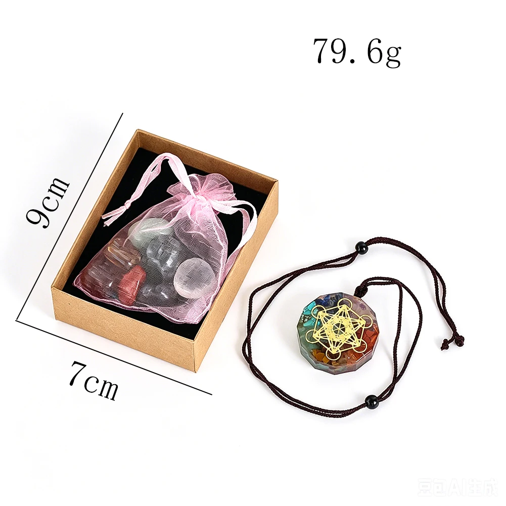 7 Chakra Metatron-Würfel Orgon-Halskette Steinset Natürlicher Kristall Energiestein Meditation Heilungs-Kraftbox Spirituelles Geschenk – Detail 6