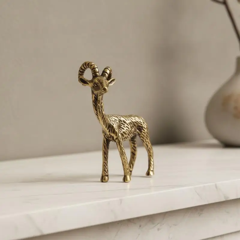 Vintage Brass Goat Figurine Hand Carved Antique Brass Finish Retail Shop Window Display Decor Retro Collectible Statue for Stor