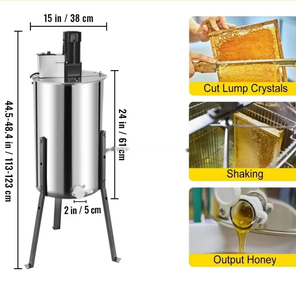 Extractor de miel eléctrico de acero inoxidable, Spinner de 3 marcos con tapa, equipo de apicultura comercial para espía eficiente