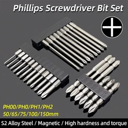 Phillips Screwdriver Bits Set Magnetic Cross Head Screwdriver S2 Steel PH00 PH1 PH2 1/4 Hex 50/75/100/150mm Hand Electric Tools