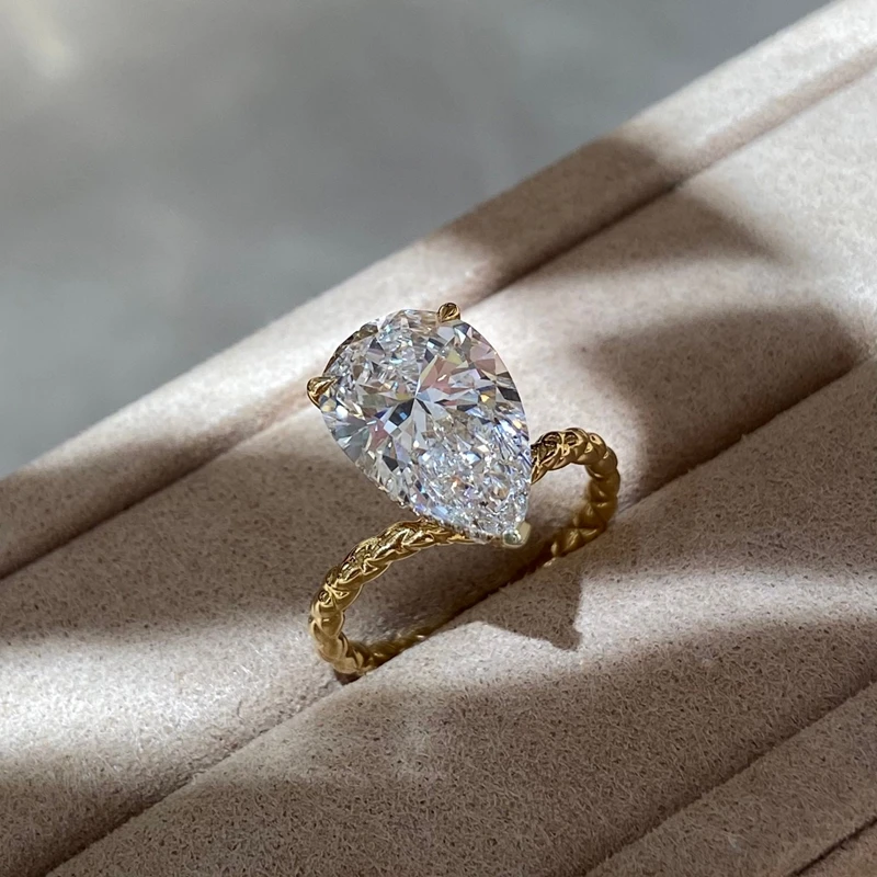 Aazuo Lab Diamonds 5.0ct 18K Solid Yellow Gold Classic Water Drop Engagement Rings Upscale Trendy Senior Party Fine Jewelry Au75