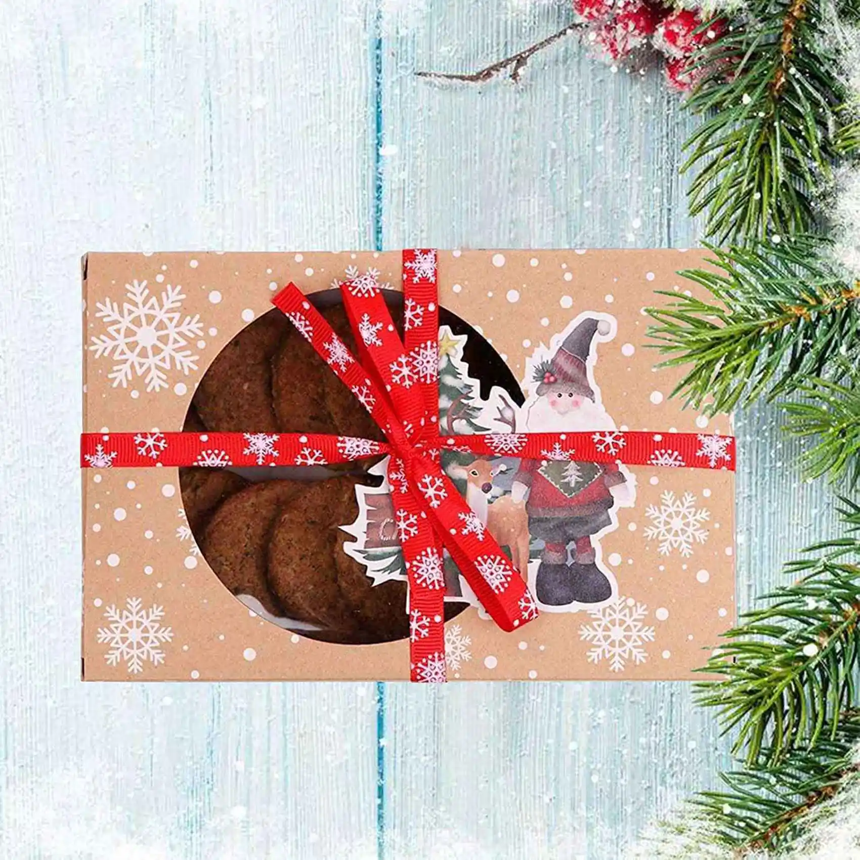 attwo-24個入り-クリスマス用クッキーボックス。食品に安全なクラフト紙製で、クリスマスパーティーでケーキや焼き菓子を包装するのに最適なセット。