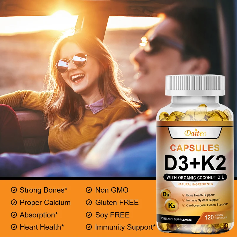 Daitea Vitamin D3+K2, Immune System Collagen Boosting and Skin Health Supplement