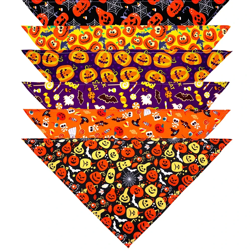 20PCS Pet Dog Bandana Halloween Party Pumpkin Head Print Adjustable Dog Triangle Towel Dog Accessories Pet Supplies For Dogs