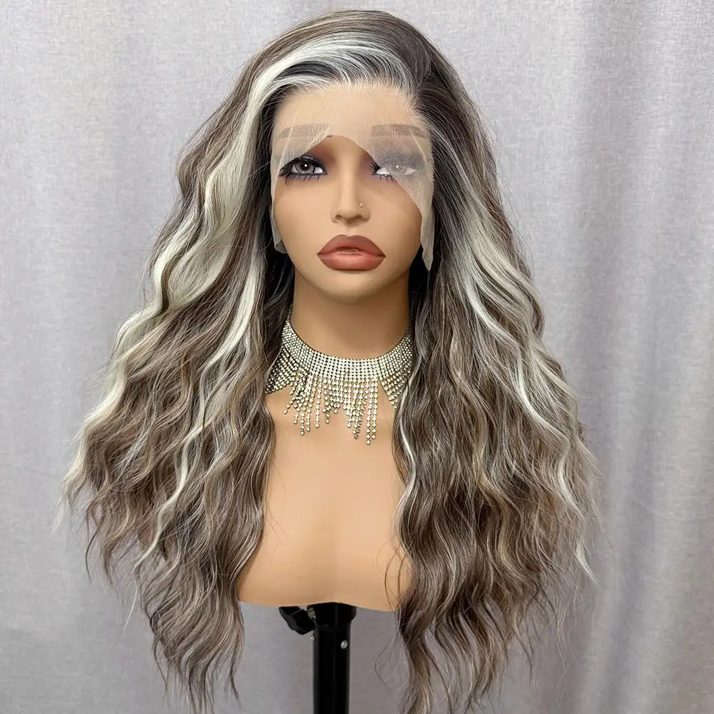 Ash Brown Blonde Highlight 13x4 Lace Frontal Wigs 180% Density Human Hair Wigs Lace Front Wigs Loose Wave Human Hair Glueless Wigs Remy Pre Plucked Bleached Knots with Baby Hair Daily Wear for Party Beginner Friendly