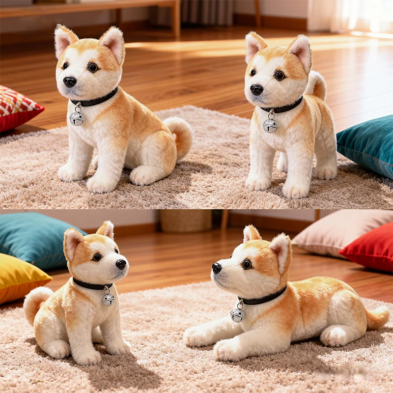 Simulación Akita Inu muñeco de perro de juguete de peluche masculino-mascota Shiba Inu reconfortante almohada de compañero de sueño, Animal relleno suave para niños
