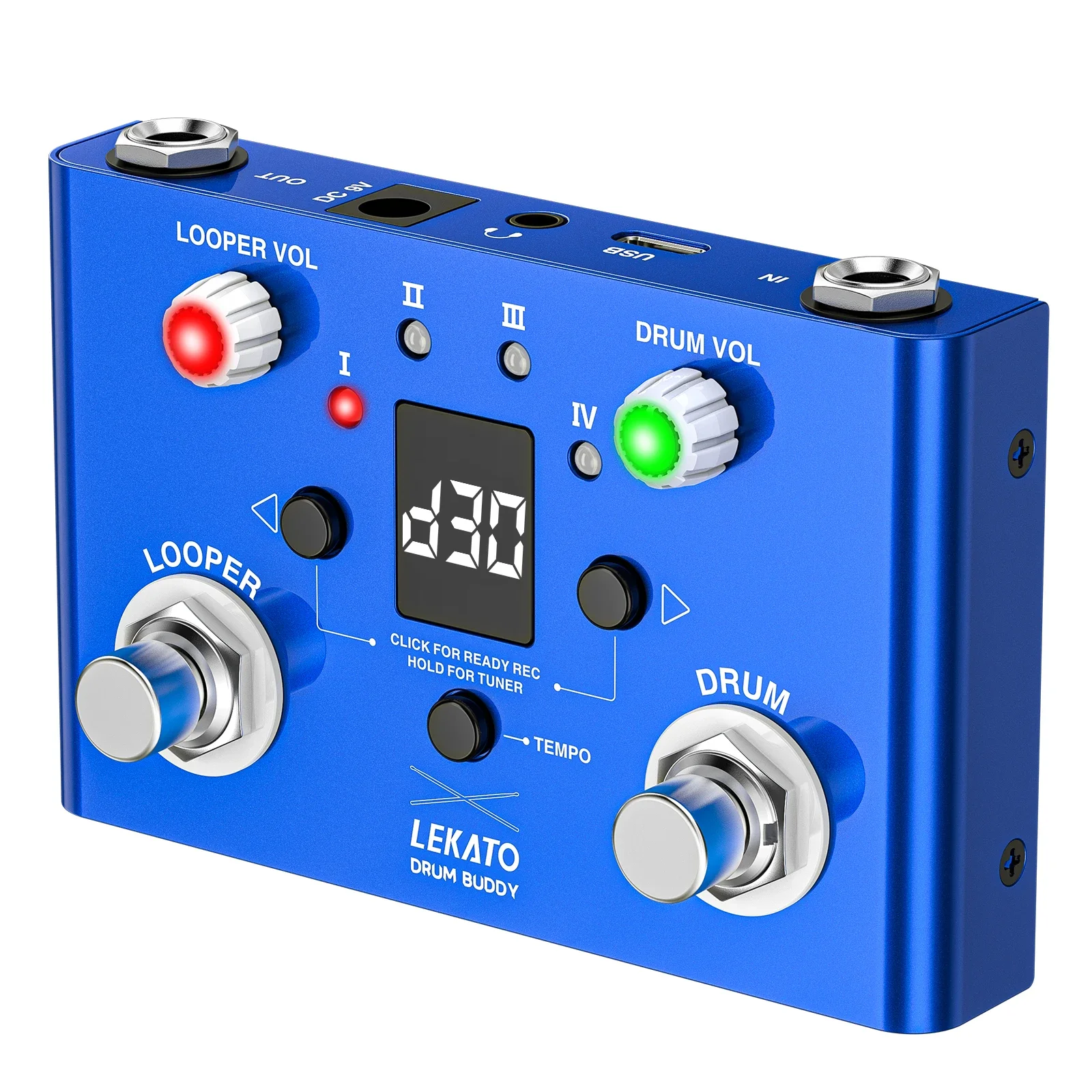 Lekato All-In-One Guitar/bass Pedal -Multiple Modes - Loop Station Buddy V2 Drum Looper, Precision Tuner, Tap Tempo