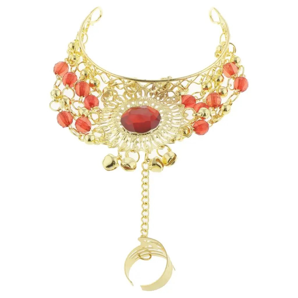 Belly Dance Bracelet Adjustable Metal Hand Chain with Bells Vintage Gypsy Style for Party Show