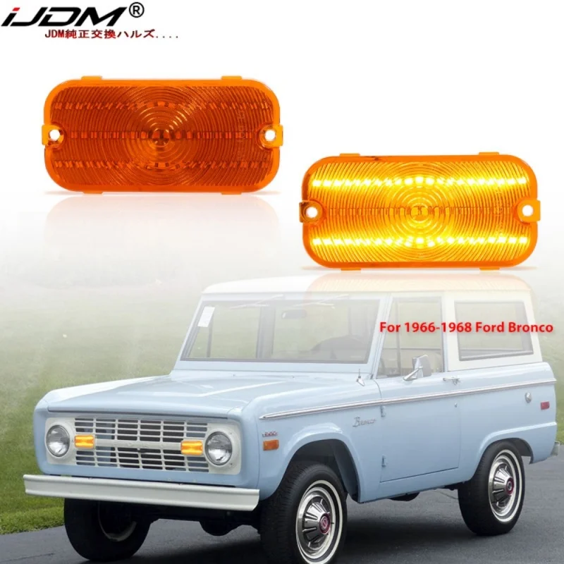 iJDM LED Front Grille Sequential Amber Turn Signal Lights Assembly For Ford Bronco 1966-1968 DRL Parking Driving Lamps 13208B
