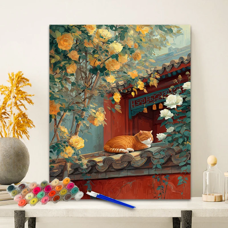 Painting By Numbers Cute Kitty Cat Anniversary Gift on Digital Painting Canvas Acrylic Paint Image Digital Coloring