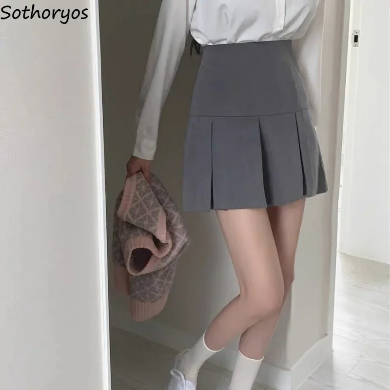 

Skirts Women Pleated Students Simple Daily Designer Slim All-match Soft Spring Basic Solid Elegant Korean Style Mini Leisure New