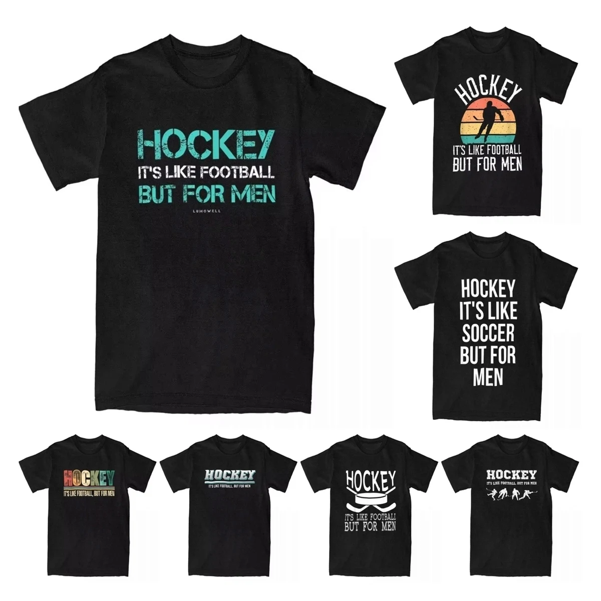 Hockey It's Like Football But For Men Funny Hockey T Shirt for Men 100% Cotton Creative T-Shirt Hockey Team Tees Clothes Summer