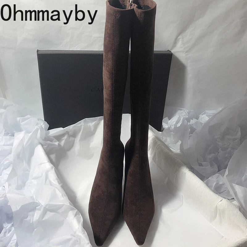 Women Stretch Modern Long Boots Fashion Pointed Toe Knee High Booties Designer High Heels Shoes