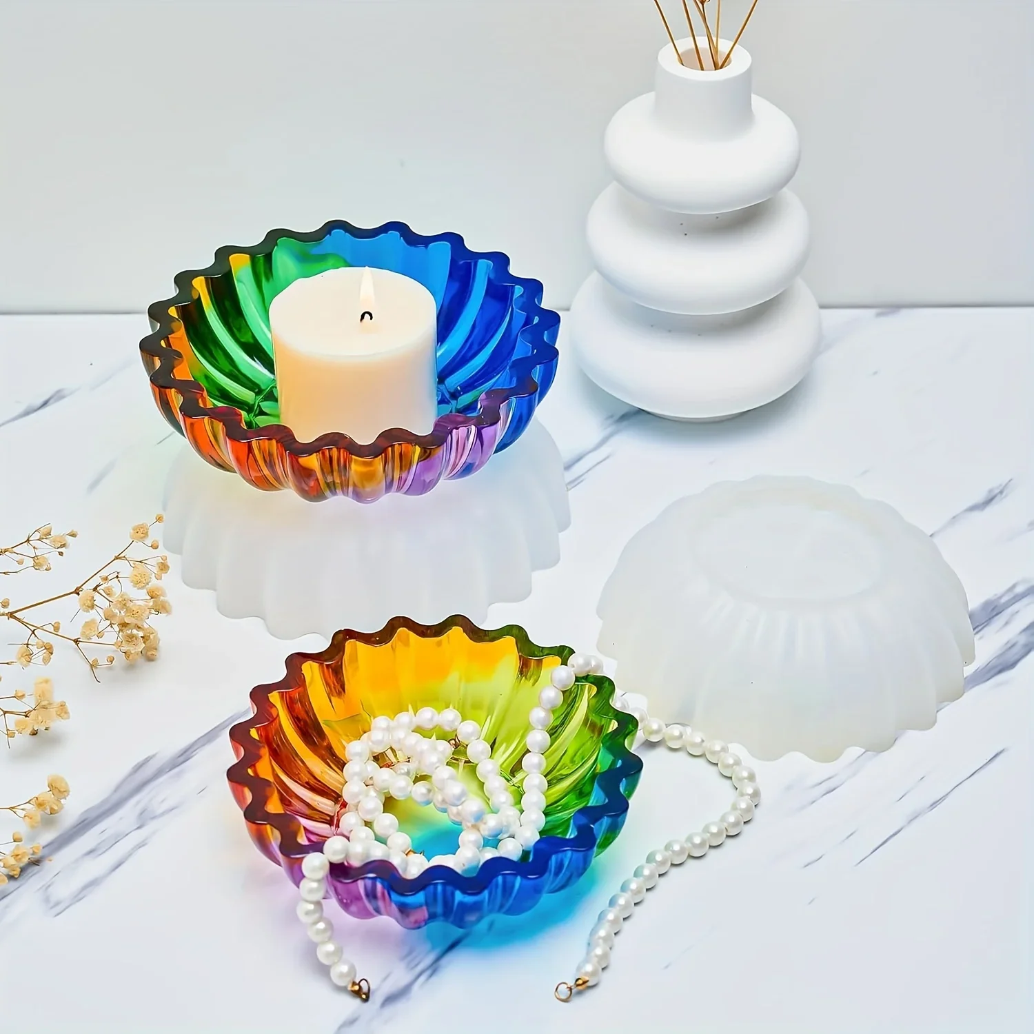 1PC-5.23-inch flower plate resin mold, candle box, jewelry plate, fruit plate, cosmetic storage box, home decoration