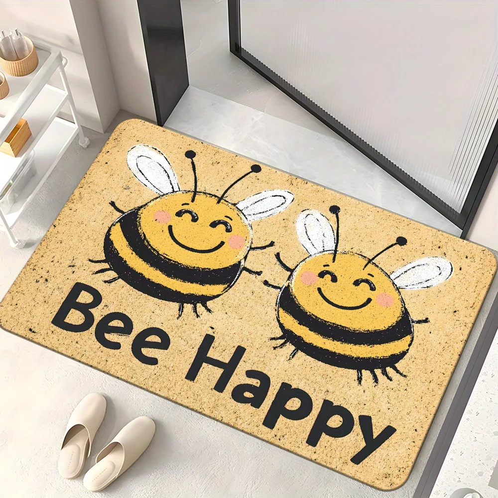 Cute Honey Bee Printed Welcome Door Mat Non-Slip Absorbent Machine Washable Rug for Entrance Bedroom Living Room Floor Mat