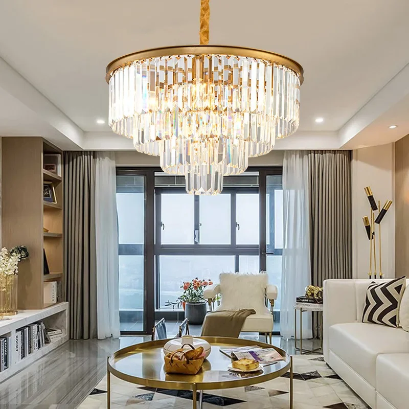 modern round multi story crystal chandelier pendurado lampada pingente suspensao luminaria dourado e preto led chandelier iluminacao interior 01