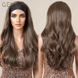 GEMMA Ash Brown Headband Synthetic Wigs Long Natural Wavy Headband Hair Wigs for Women Cosplay Daily Heat Resistant Fake Hair