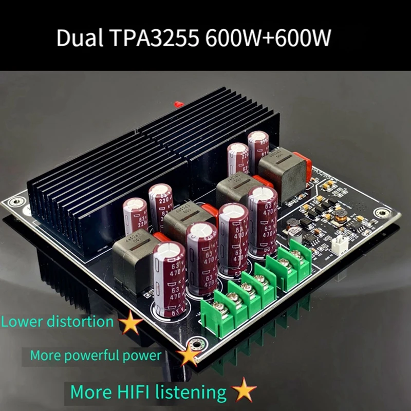 1200W Dual TPA3255 Bluetooth Power Amplifier Board 600W+600W 2.0 Hifi Stereo Home Music Class D Amplifier TL072 Op Amp