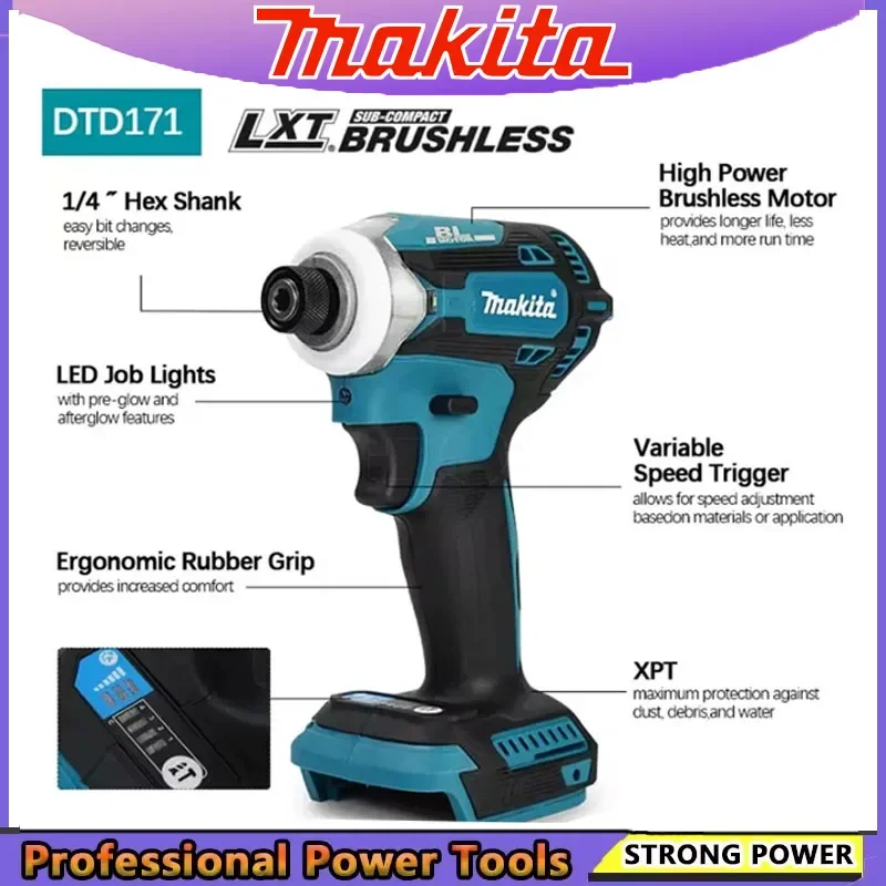 

Makita Impact Driver DTD171 Brushless Rechargeable Screwdriver Drills Cordless Power Tools 18V BL Motor Bare Tool Unit Tools