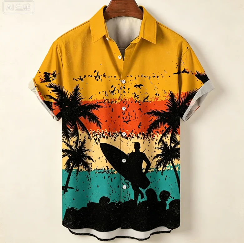Hawaiian Surfing Men Shirt 3D Printed Man/Women Casual Fashion Short Sleeves Shirts Lapel Button Tops Oversized Unisex Clothing