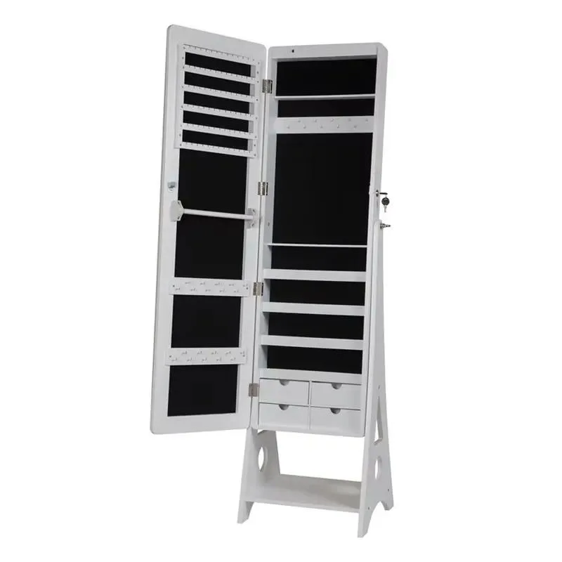 Wooden Mirror Permanent Jewelry Cabinet Storage Organizer Display Stand for Rings Earrings Necklaces Home Decor Gift