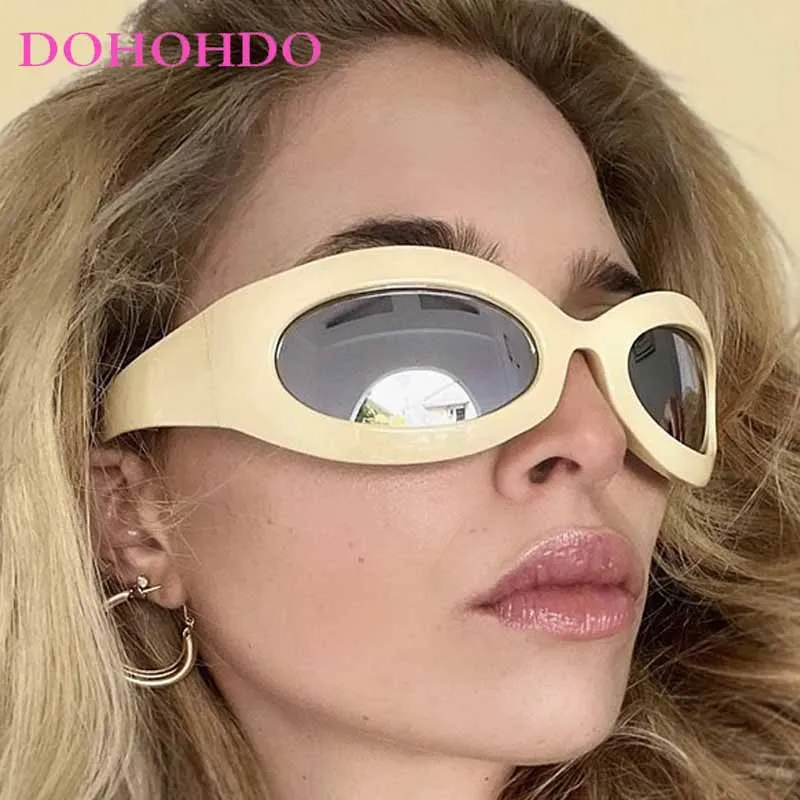 Oversized Oval Sunglasses Woman Y2K Steampunk Fashion Designer Cycling Driving Outdoor Sports Shades Windproof Goggles Man UV400