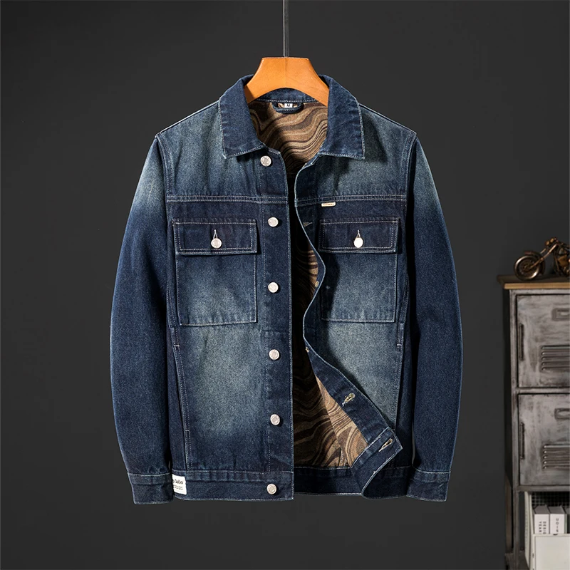 

2024 new autumn and winter denim jacket men's fashion Korean style street trend workwear lapel loose casual jacket