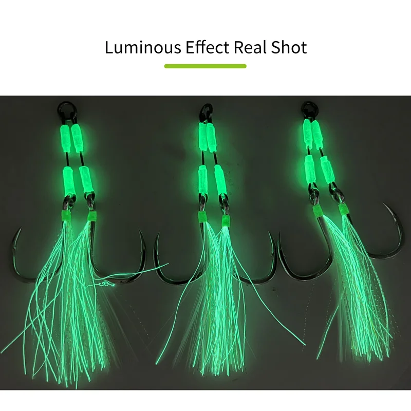 ZYZHE 1pc Jig Assist Hook High Strength Bkk8062 Hook Steel Line Luminous Tube Feather Jigging Fishhook Boat Fishing Hooks