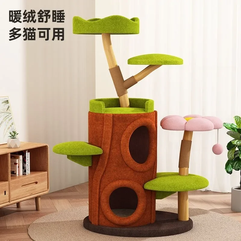 Tree house cat climbing frame cat tree hole nest tree integrated solid wood winter warm cat nest