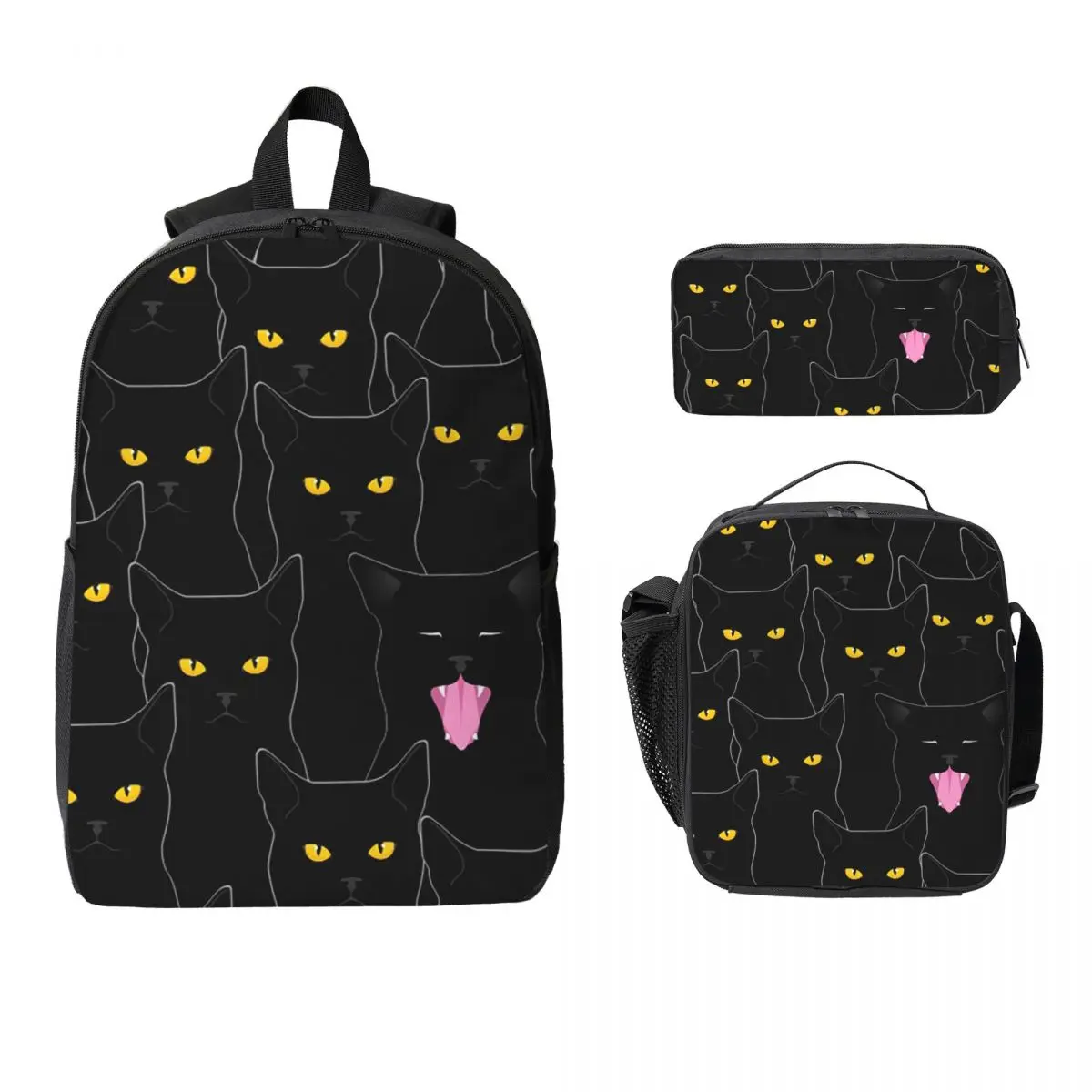 

Black Cats Cat Backpack Student BookBag School Bag Laptop Shoulder Bags 3ps Insulated Lunch Bag Pencil Case