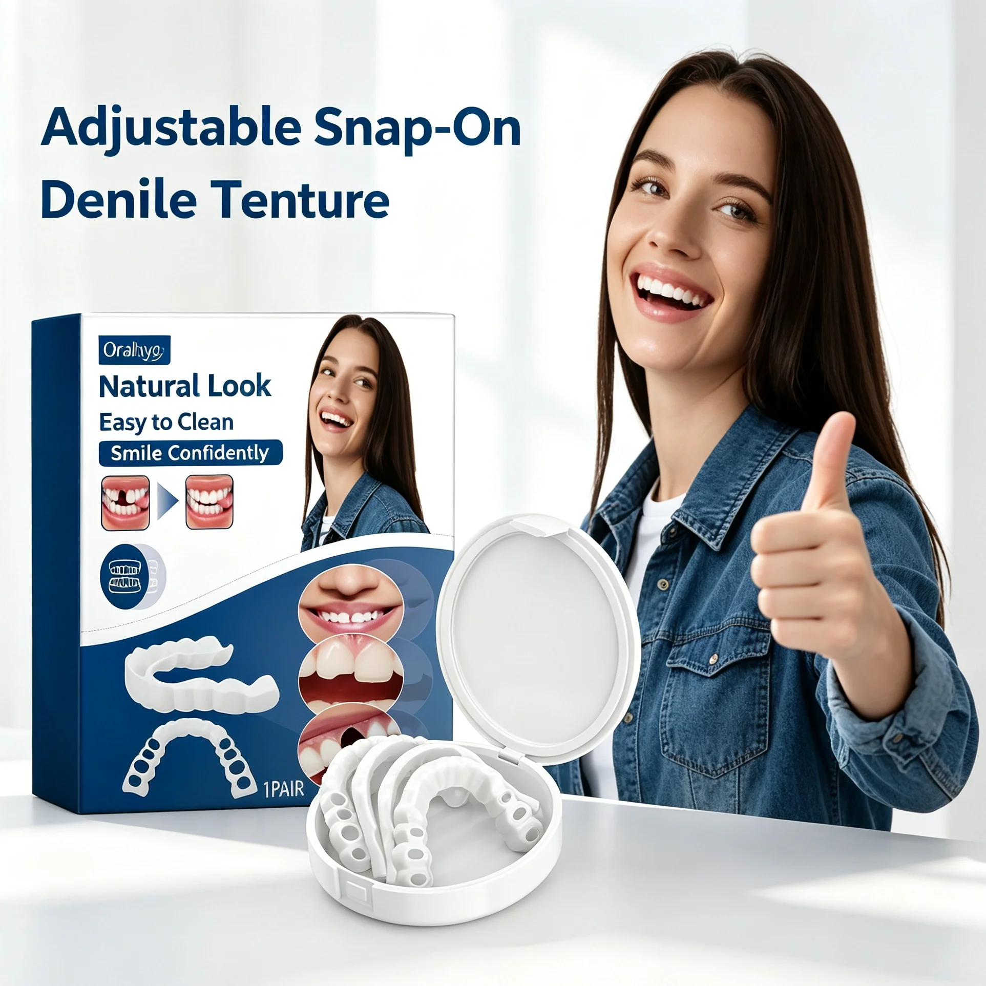 Adjustable Snap‑On Prostheses Dentures Portable Temporary Teeth Veneers Kit to Hide Tooth Gaps & Bad Teeth