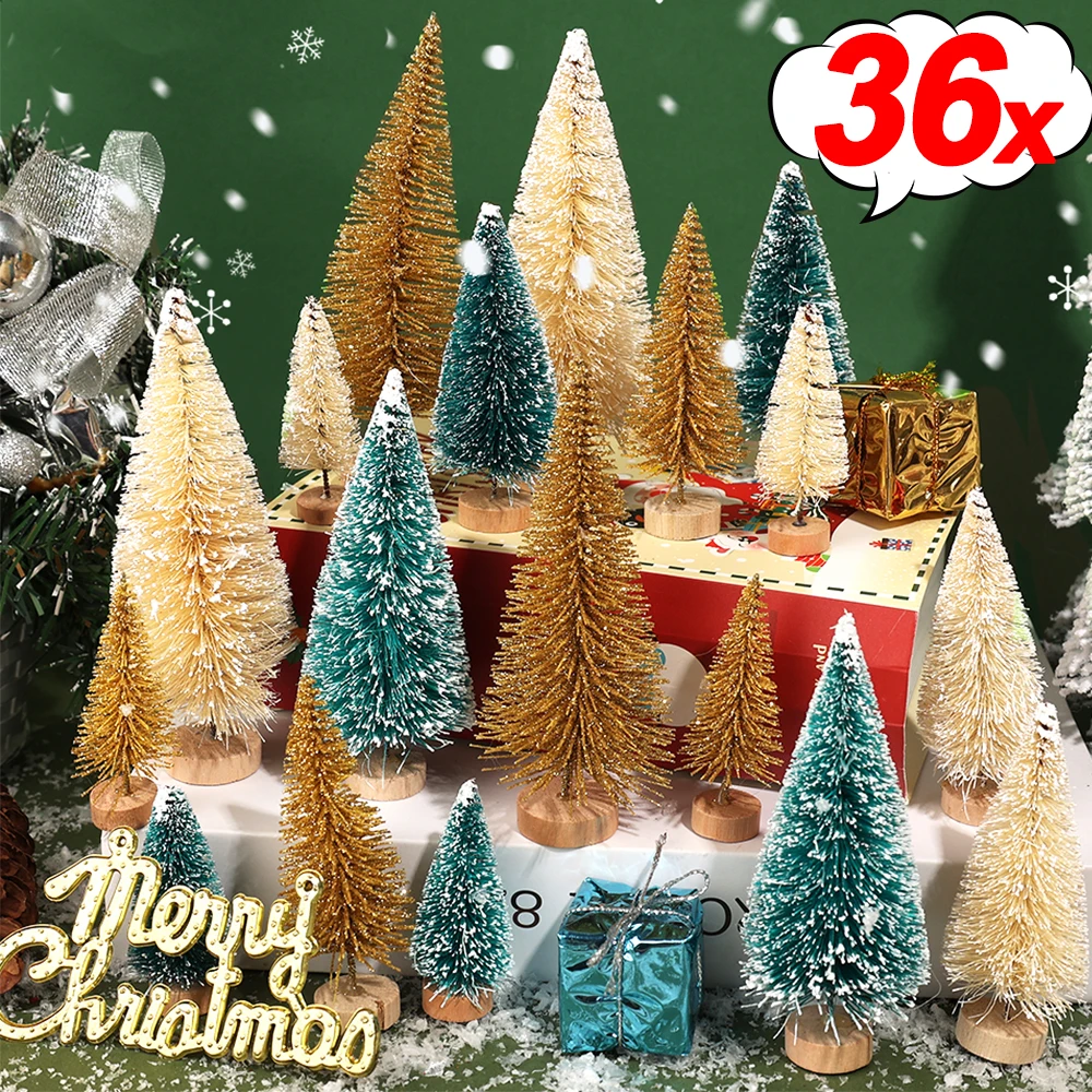 36/9PCS DIY Mini Christmas Tree Sisal Silk Cedar Desktop Ornaments Small Xmas Tree New Year Party Navidad Decoration Kids Gifts