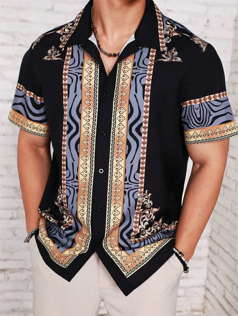 Advanced printed shirt, breathable, loose and comfortable on the street, Hawaiian party travel shirt, men's short sleeved shirt,