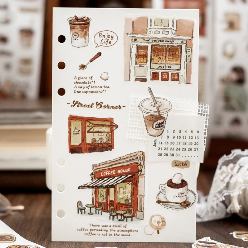 Mr. Papel-Café Tema Washi Especial Fita Cortada, DIY Handbook Calendário Scrapbook Photo Frame Decoração, 4 Estilo, 1 Saco de Rolo