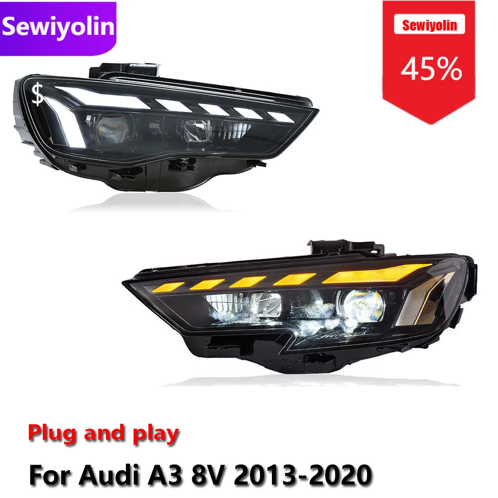 

Автомобильные светодиодные фары DRL в сборе для Audi A3 8V 2013-2020, противотуманные фары DRL, стоп-сигналы поворота, Plug and Play