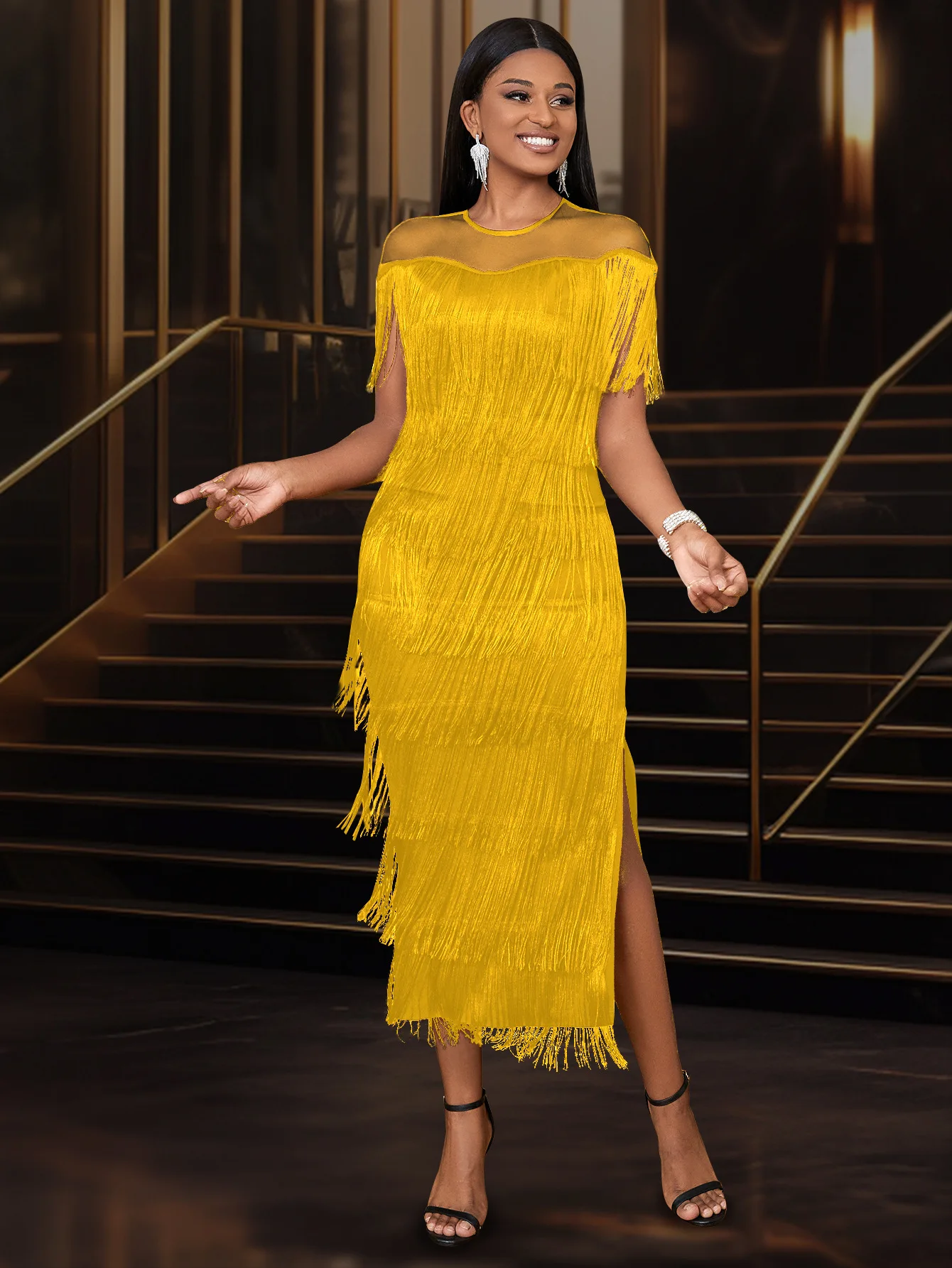 

Plus Size African Dresses for Women Summer Elegant African Short Sleeve Tassel Long Maxi Ankara Dress Dashiki Africa Clothing