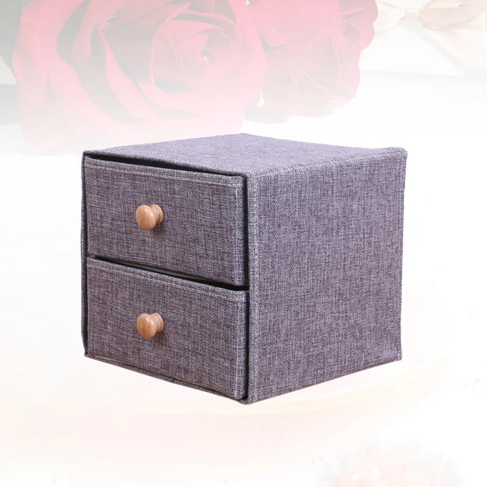 

Cotton Linen Two Drawer Storage Box Grey Desktop Organizer for Home Office Desk Classified Container Sundries Storage